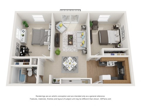 Floor plan for 2 beds, 1 bath, 828 sqft